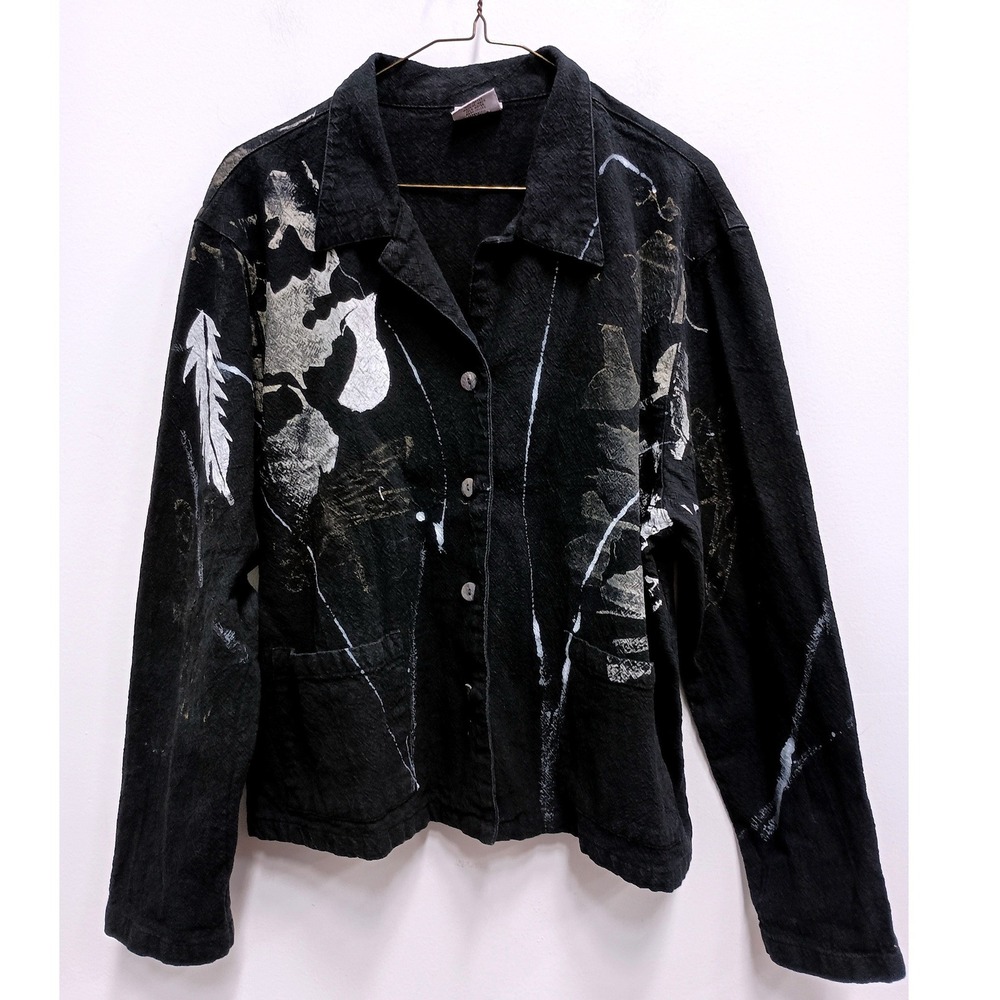 CMC Color Me Cotton Art To WearJacket Womens XL Black Hand Painted Abstract